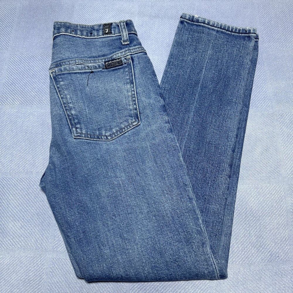 7 For All Mankind Peggi Mid Rise Straight Taper Blue Denim Jeans Women's 27x28.5